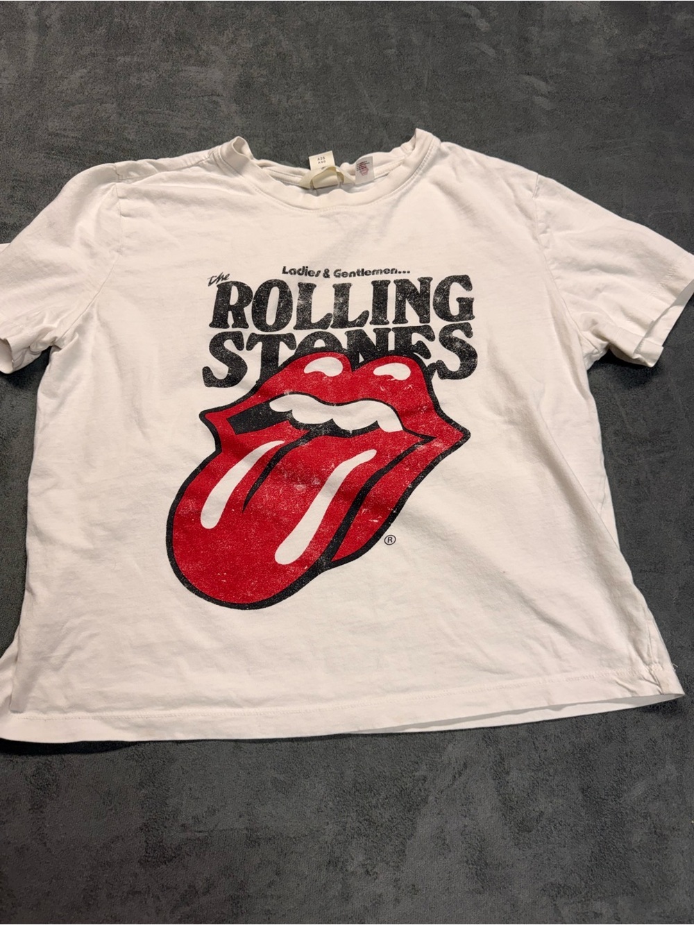 H&M White Kids Short Sleeve Tee with Red Rolling Stones Tongue Graphic